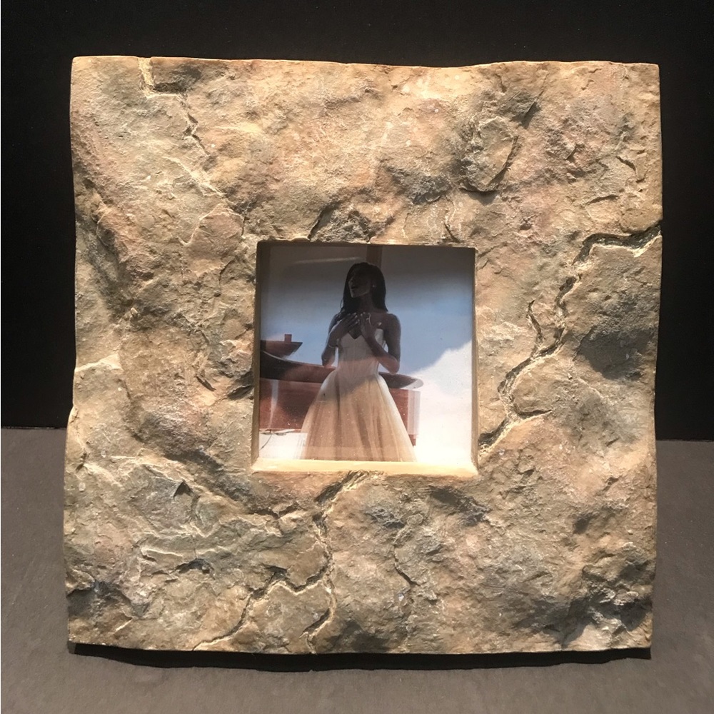 Stone picture frame, very unique, 8” x 8” frame, photo opening is 3” x 3”,